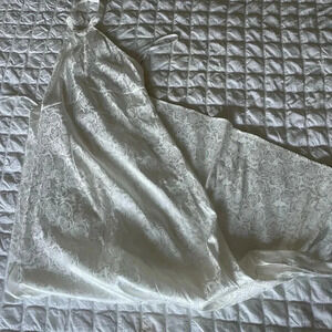 For love & Lemons white brocade satin open slits halter maxi dress
